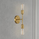 Elegant Double Lights Wall Sconce with Golden Accents, Clear Glass, Ideal for Bedroom, Hallway, Entryway, 5" L x 5" W x 11" H, Clear+Gold