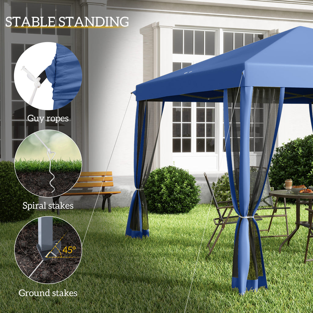10' x 10' Pop Up Canopy Tent with Netting, Instant Gazebo, Screen House Room with Carry Bag, Height Adjustable, for Outdoor, Garden, Patio, Camping, Blue