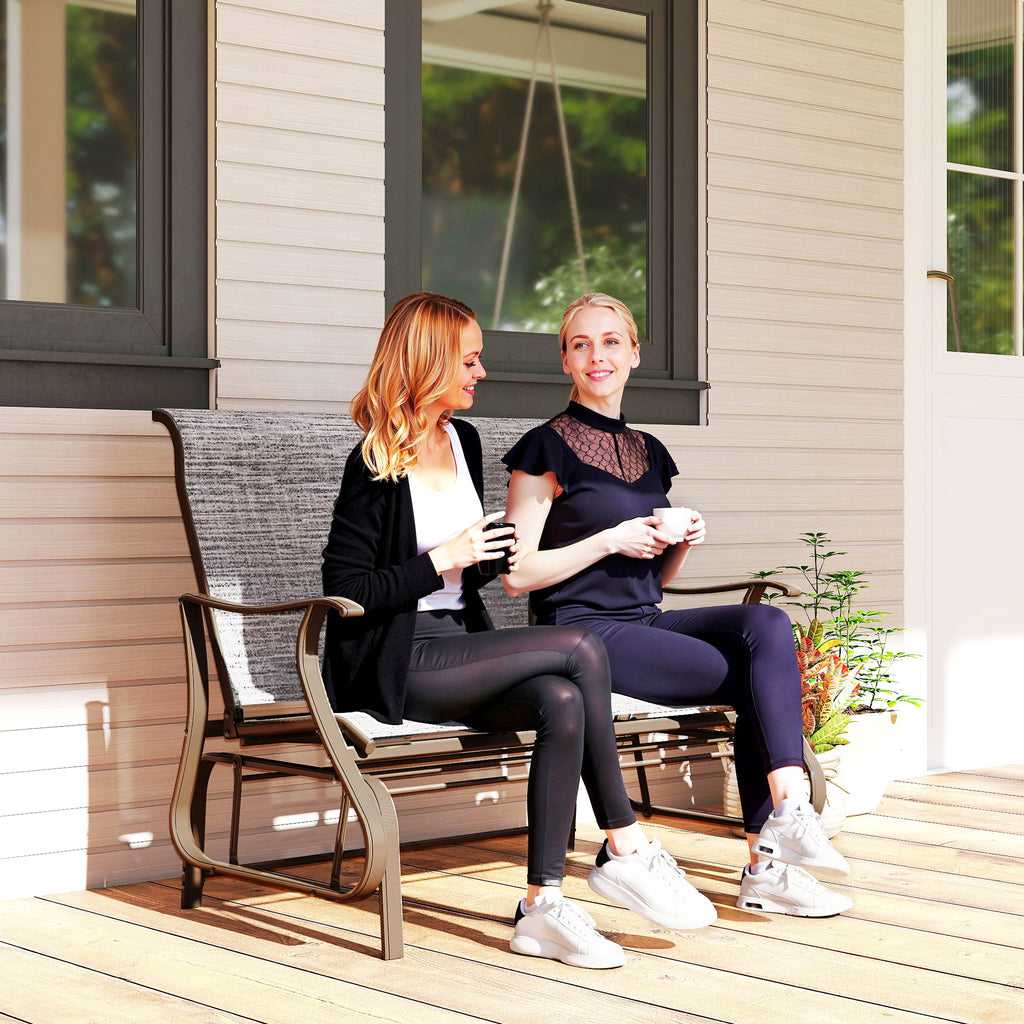 2-Person Outdoor Glider Bench, Patio Glider Loveseat Chair with Powder Coated Steel Frame, 2 Seats Porch Rocking Glider for Backyard, Lawn and Garden, Mixed Gray