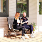 2-Person Outdoor Glider Bench, Patio Glider Loveseat Chair with Powder Coated Steel Frame, 2 Seats Porch Rocking Glider for Backyard, Lawn and Garden, Mixed Gray