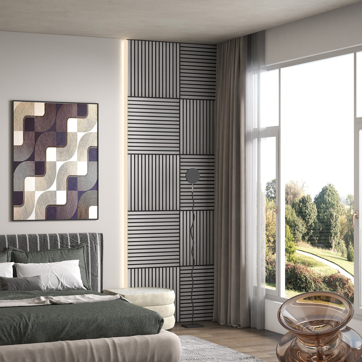 24"x24" Wood Panels for Wall, 4 Pack Acoustic Panels, Sound Absorbing Slat Wall For Interior Wall Decor, Home, Gray