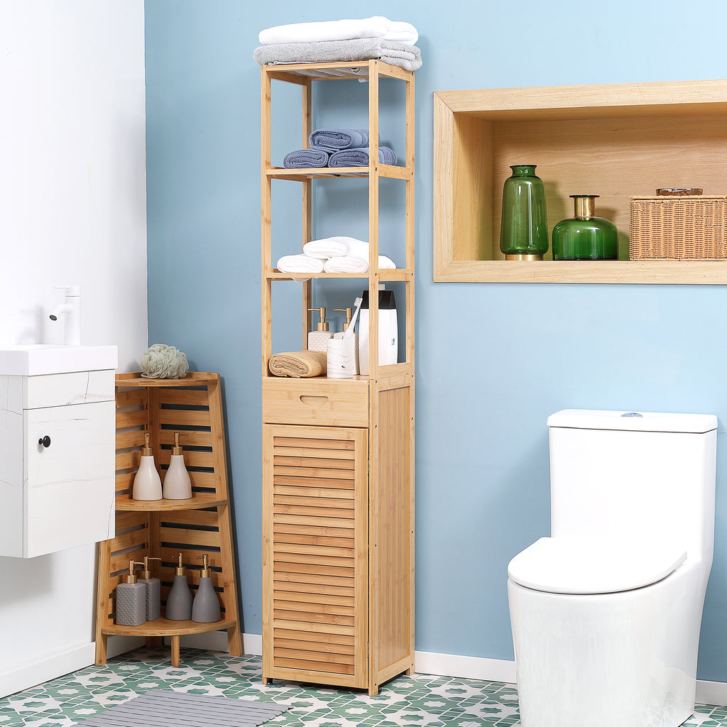 Bathroom Storage Cabinet with Drawer and Slatted Shelves