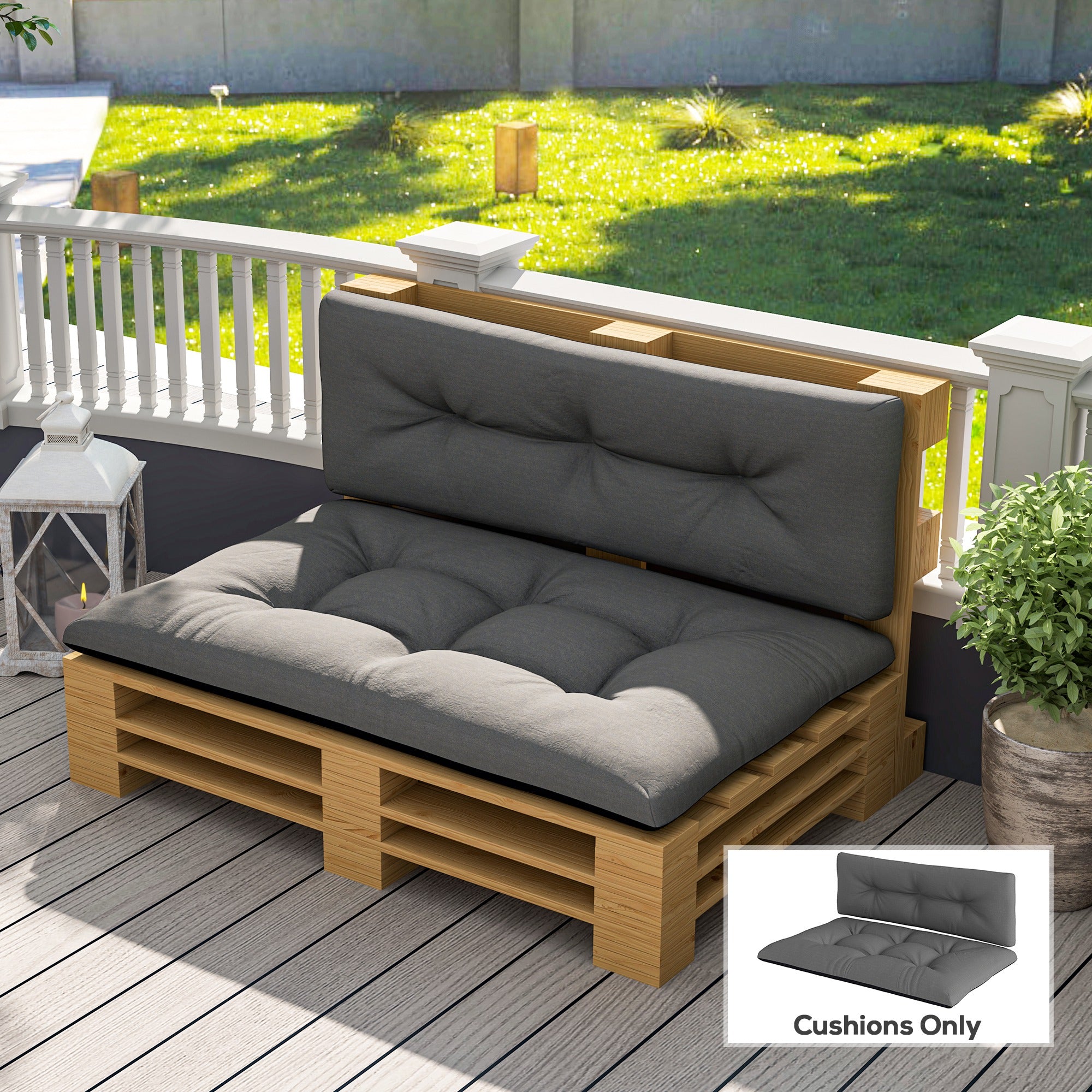 2 Seater Pallet Cushions Outdoor 3.9" Thick Replacement Cushions - Tufted Design for Garden, Patio, Black