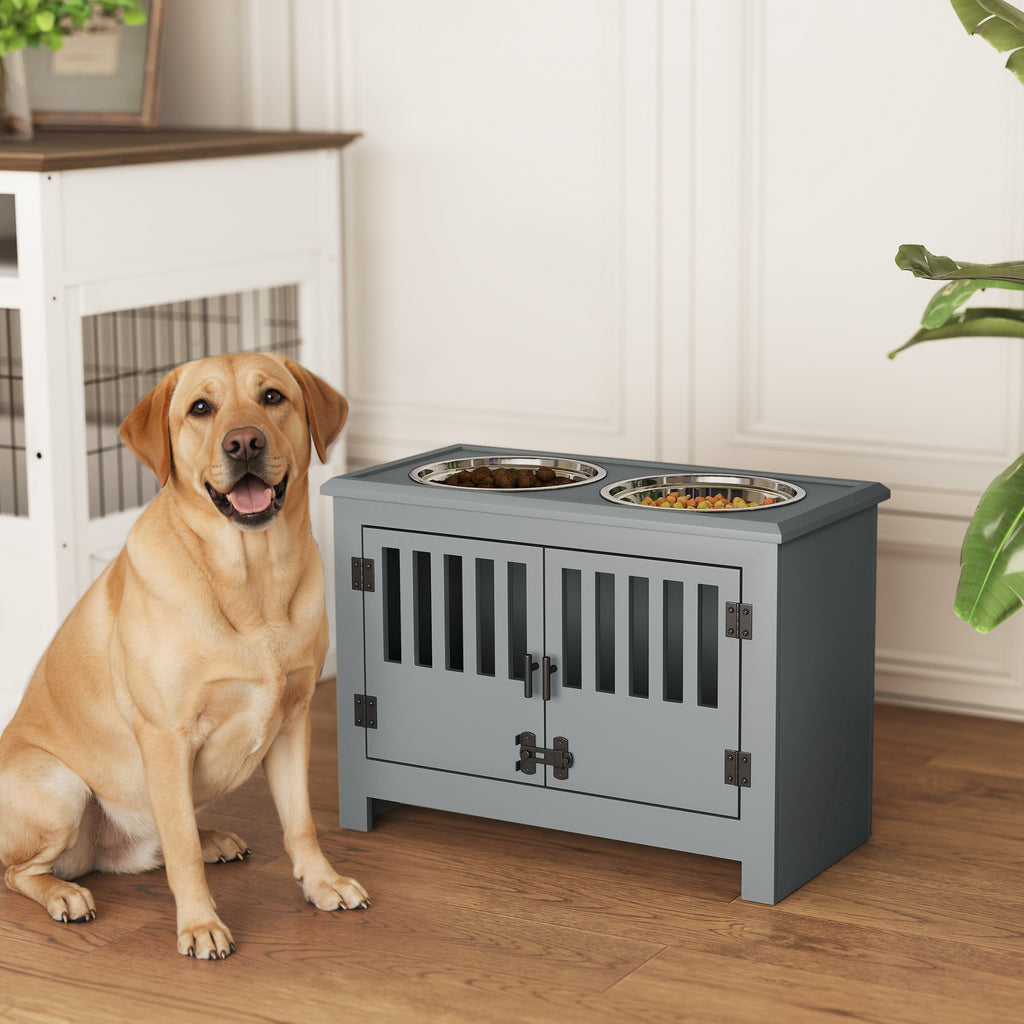 Dog Food Storage Cabinet with Bowls & Dog Feeding Station, Gray