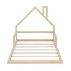 Full Size Wood Floor Bed with House-Shaped Headboard, Sturdy Pine Wood Construction, Easy Assembly, 78" L x 56.5" W x 46.5" H, Natural
