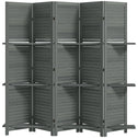 5 Panel 67" Tall Wood Privacy Screen Room Divider with 3 Shelves and Folding Storage for Bedroom, Gray