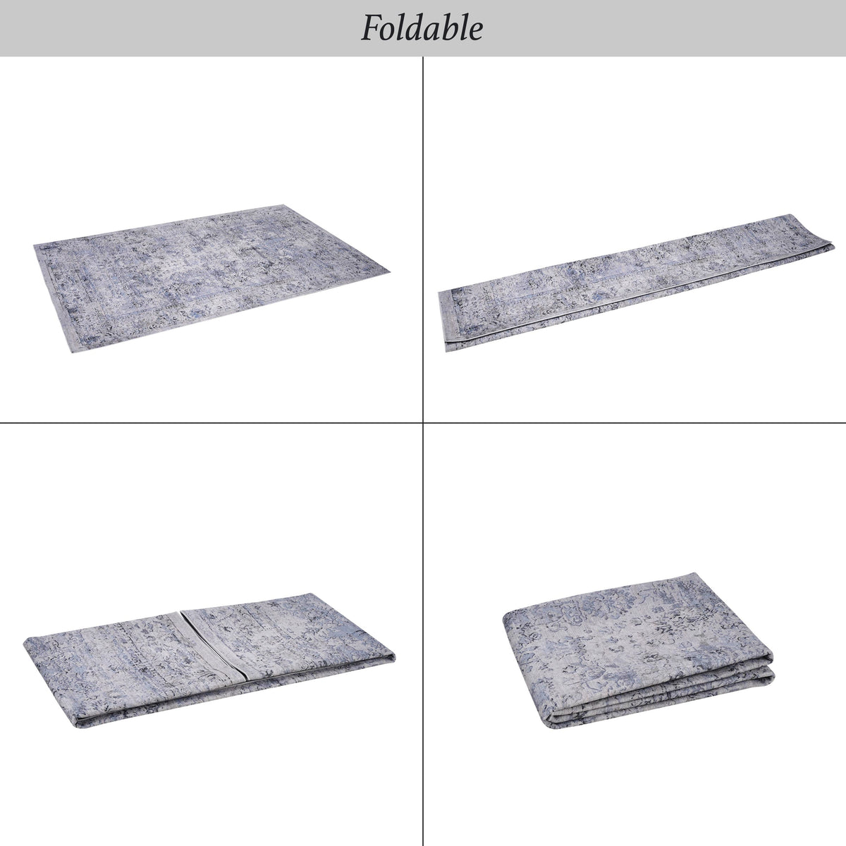 2x3 Kid and Pet Friendly Machine Washable Area Rug, Low-Pile, Non-Slip, Non-Shedding, Foldable Bath Mats for Bathroom, Blue+Cream