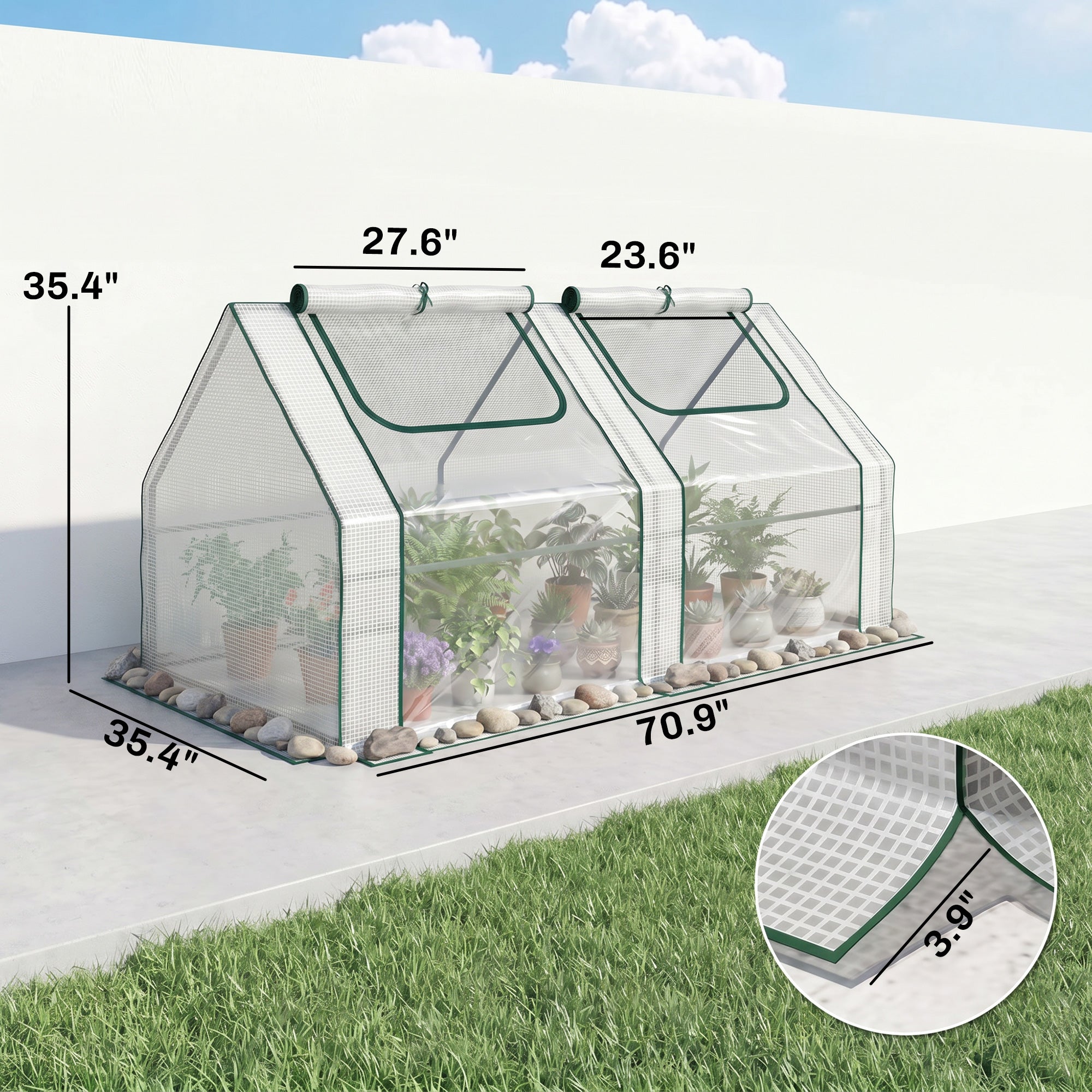 6' x 3' x 3' Portable Greenhouse, Garden Hot House with Two PE/PVC Covers and 2 Roll Up Windows, Clear