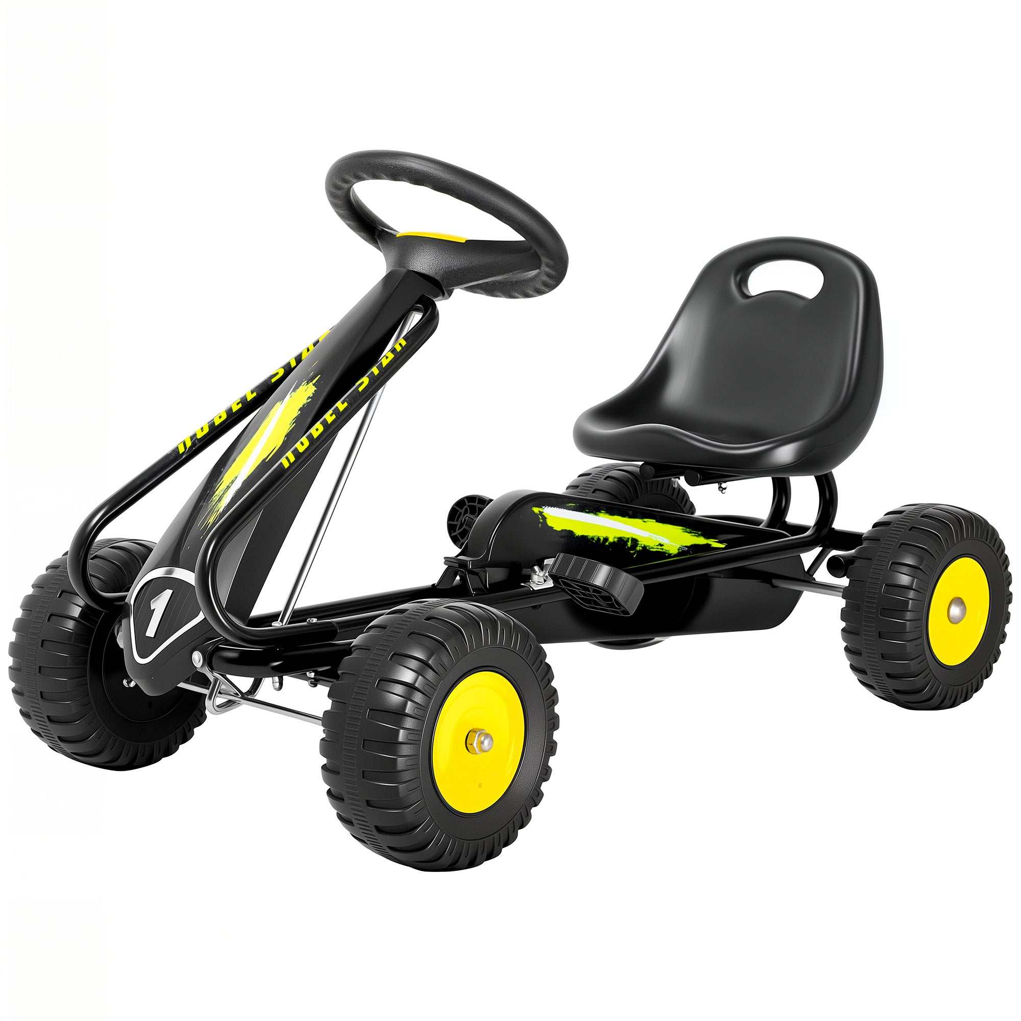 Pedal Go Kart for Kids with Adjustable Seat, Backrest, Outdoor Racer Ride On Pedal Car for Boys Girs 3-6 Years, Black