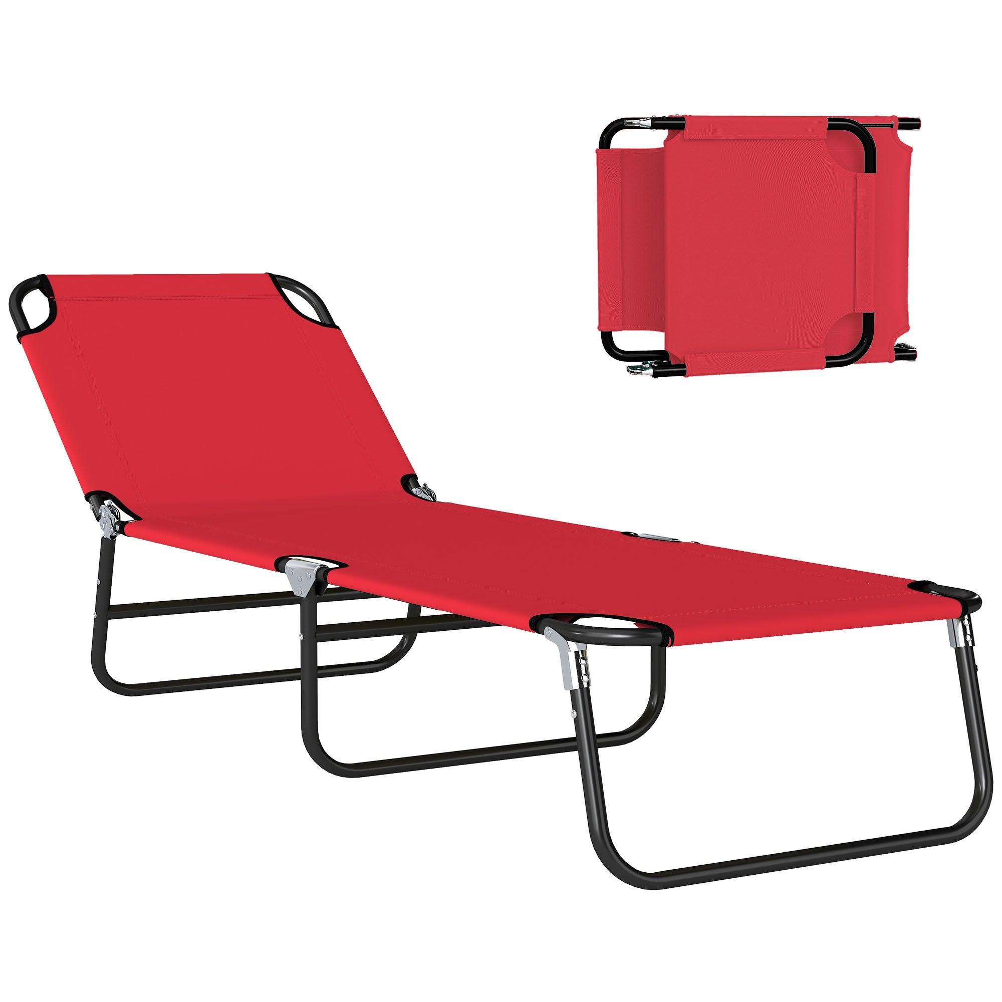 Folding Chaise Lounge Pool Chairs, Outdoor Sun Tanning Chairs with 5-Level Reclining Back, Steel Frame for Beach, Yard, Patio, Red