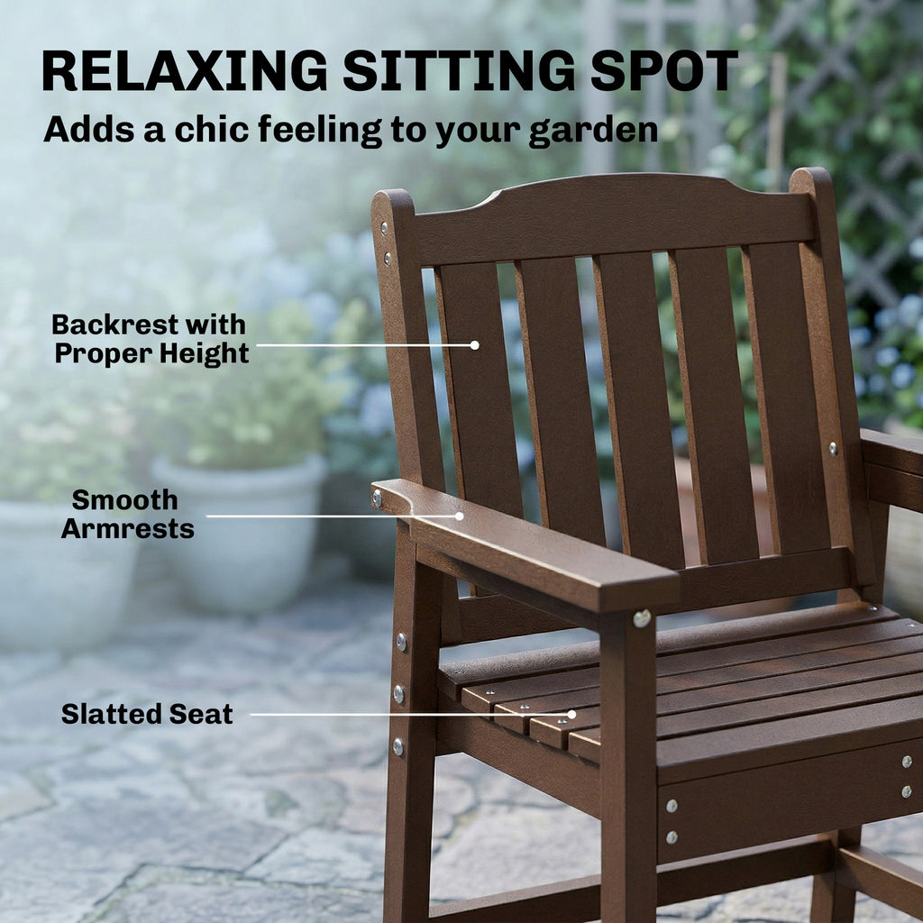 All-Weather Patio Chair, HDPE Patio Dining Chair, Heavy Duty Wood-Like Outdoor Furniture for Garden, Backyard, Deck, Porch, Lawn, Brown