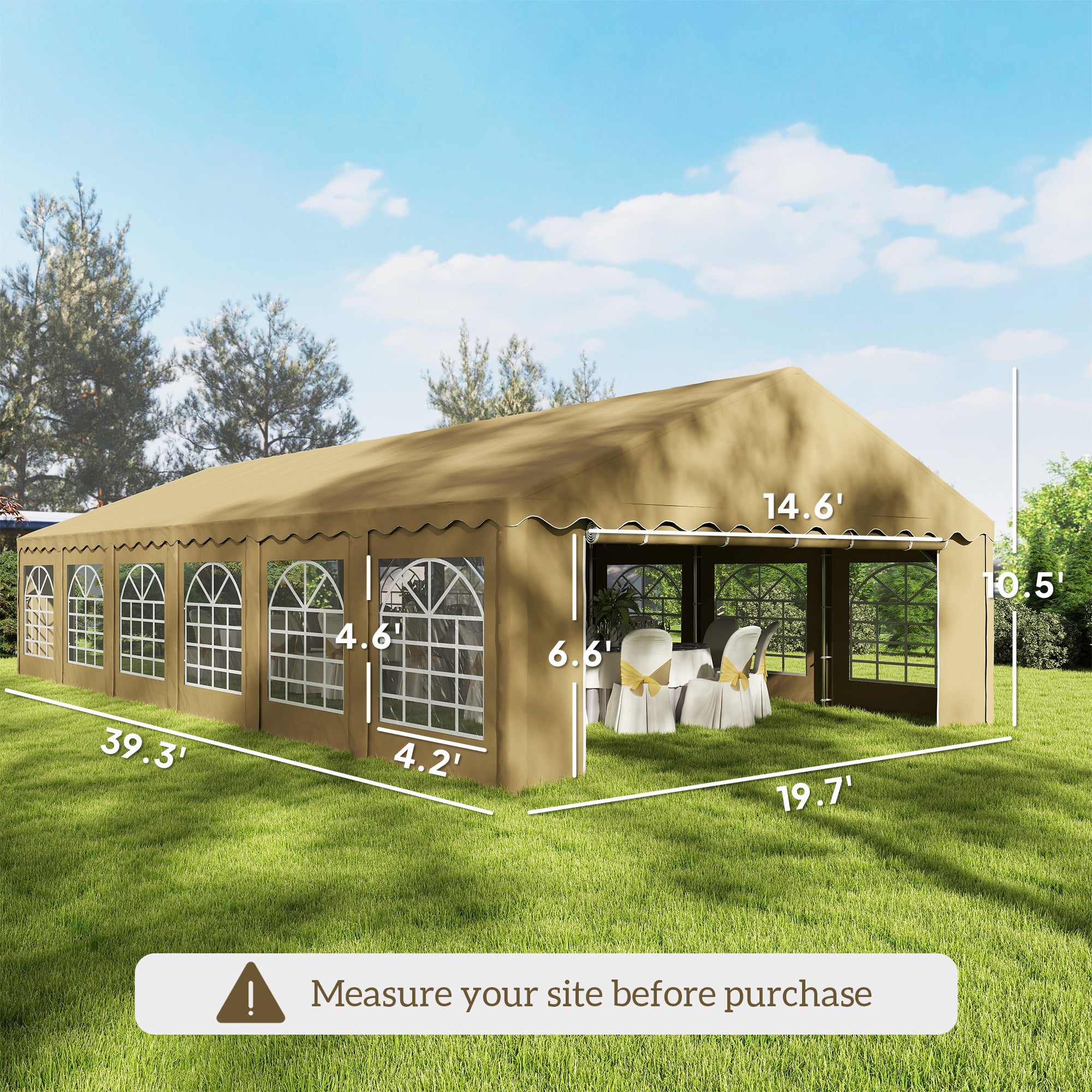 20' x 40' Party Tent, Outdoor Canopy Tent with Removable Sidewalls, 12 Windows for Parties, Wedding, Events, BBQ, Brown