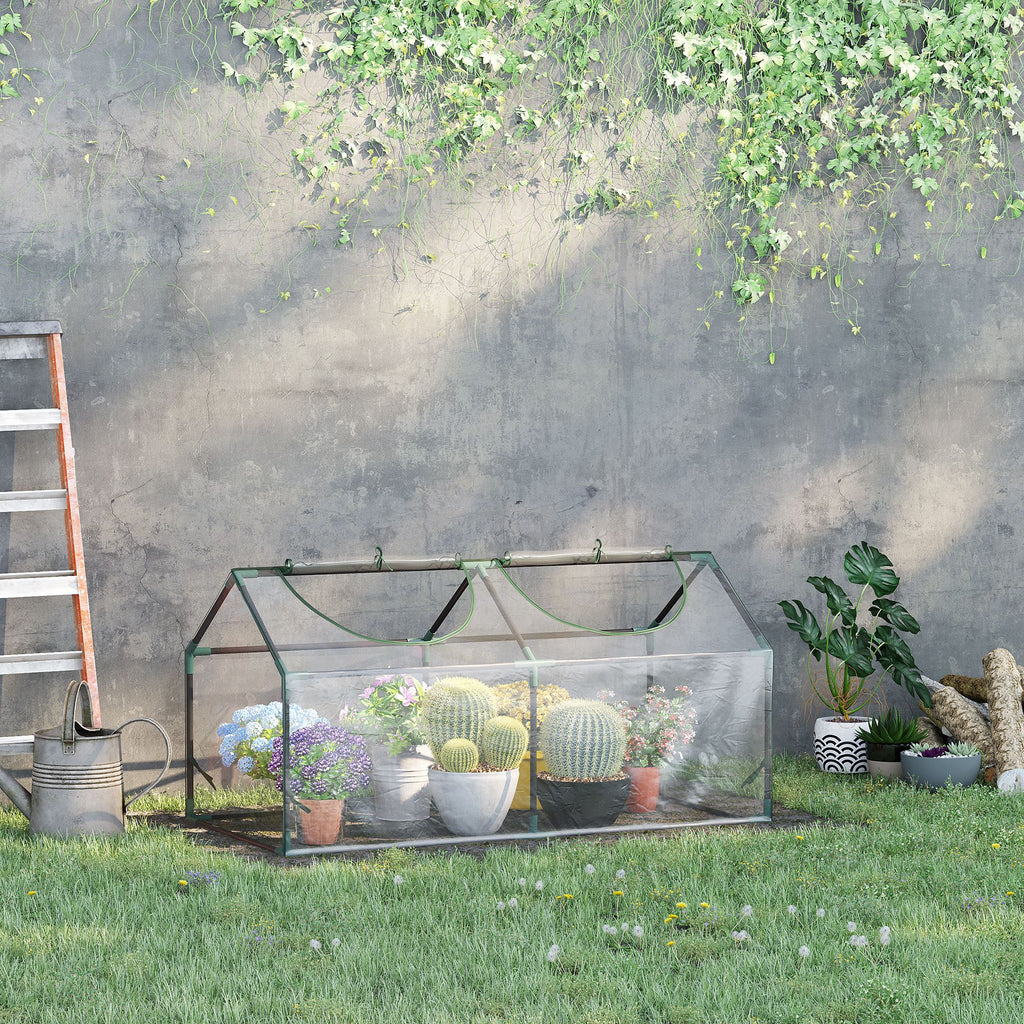 4' x 2' x 2' Portable Mini Greenhouse, Small Green House with PVC Cover, Roll-up Zippered Windows for Indoor, Outdoor Garden, Clear