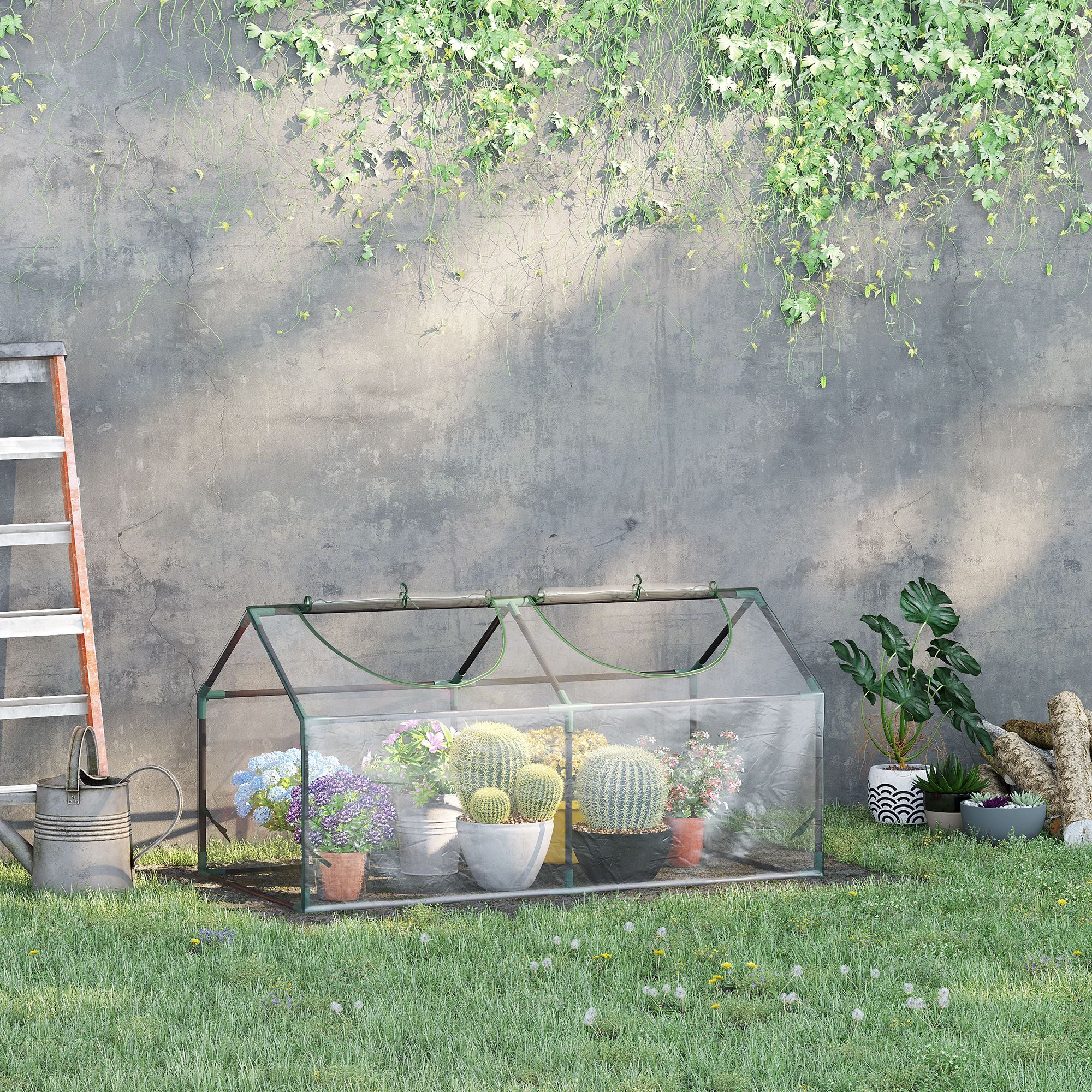4' x 2' x 2' Portable Mini Greenhouse, Small Green House with PVC Cover, Roll-up Zippered Windows for Indoor, Outdoor Garden, Clear