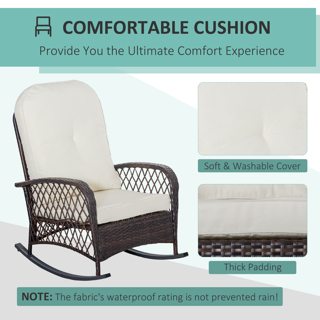 Outdoor PE Rattan Wicker Recliner Rocker Chair w/ Soft Cushion for Garden