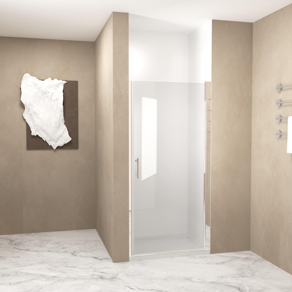 Pivot Shower Door with Safety Film and Tempered Glass, Bathroom Door with Stainless Steel Handle, 32" L x 0.5" W x 72" H, Brushed Nickel