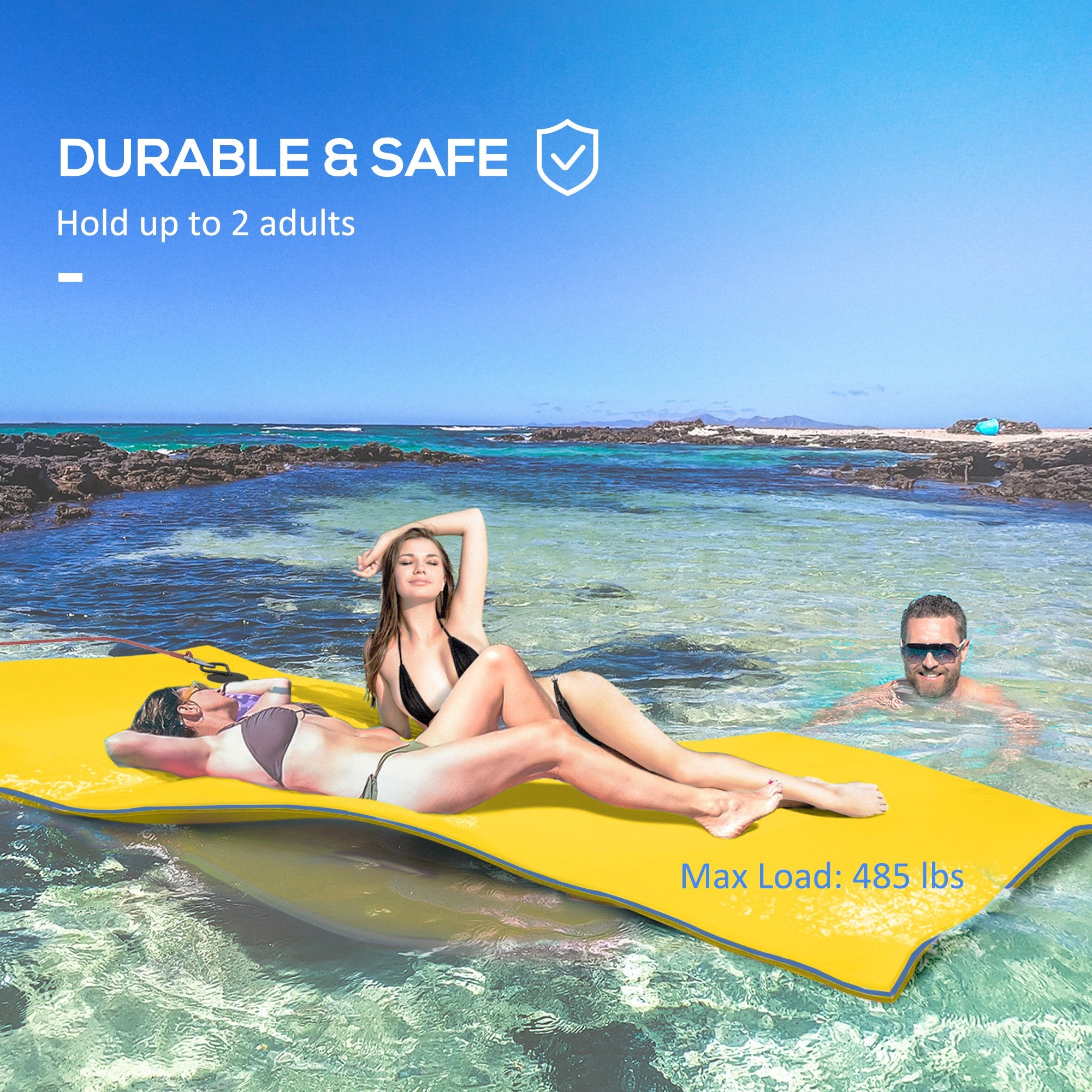 9' x 6' Lily Pad Water Mat for 2 Adults, Floating Water Pad for Lake, Pool, Ocean, Beach, and Boating, Yellow