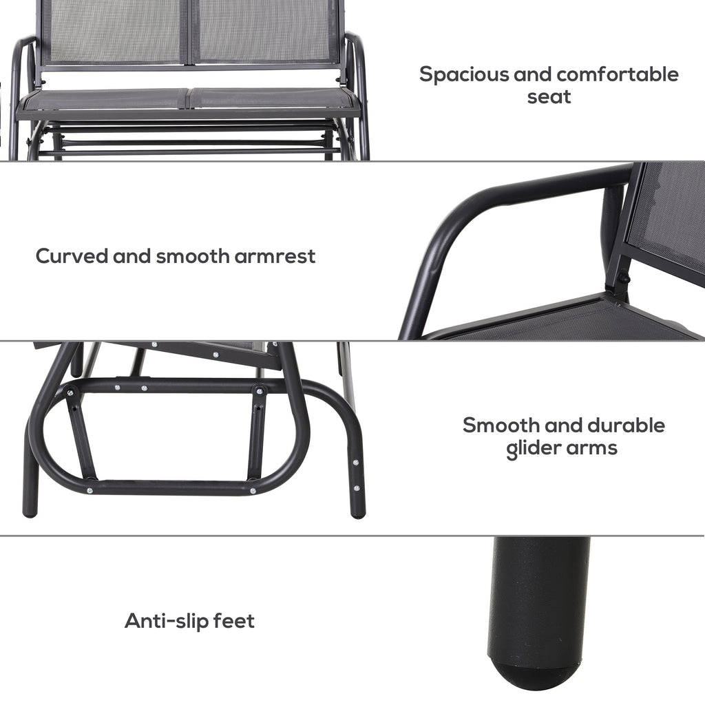 2-Person Outdoor Glider Bench Patio Double Swing Rocking Chair Loveseat w/Power Coated Steel Frame for Backyard Garden Porch, Grey