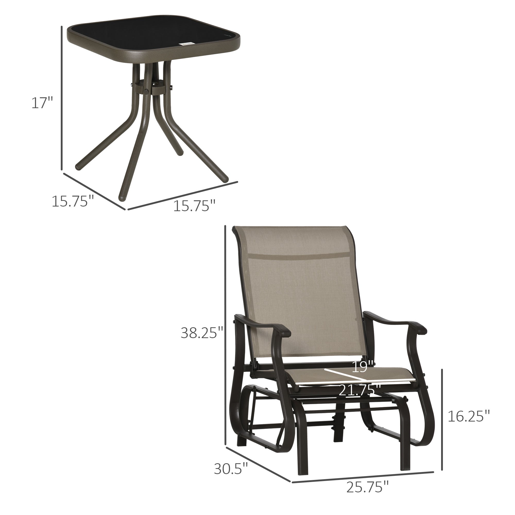 Outdoor Gliding Chairs Set Durable Compact for Patio, Bistro Tea Time, Perfect for Couples & Families, Gray