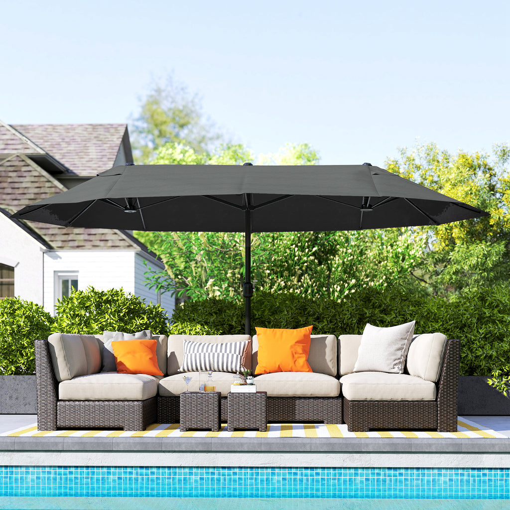 Extra Large 15 ft Patio Umbrella, Double-Sided Wide Outdoor Umbrella with Crank Handle and Air Vents for Backyard, Deck, Pool, Market, Gray