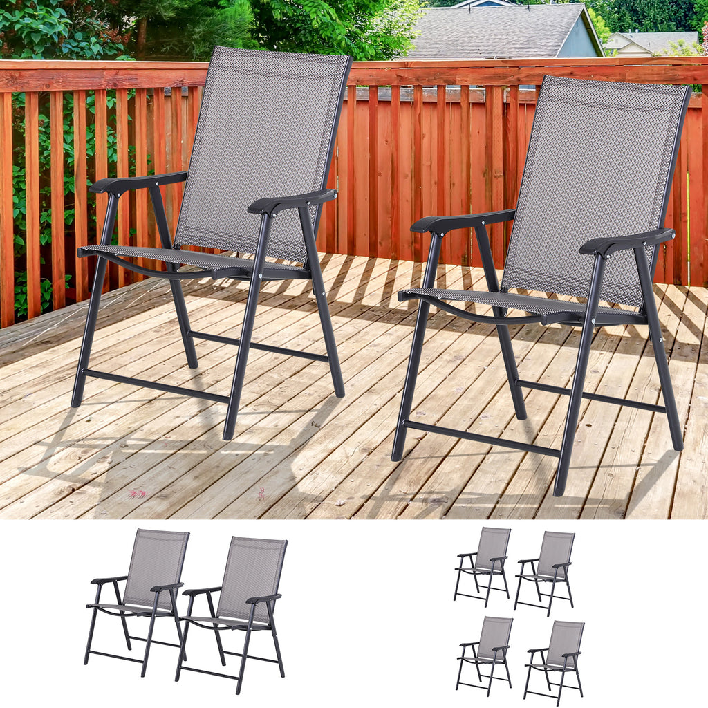 Set of 2 Outdoor Folding Chairs, Stackable Patio Dining Chairs with Armrests, Metal Frame, Gray