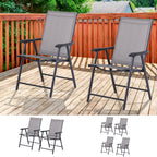Set of 2 Outdoor Folding Chairs, Stackable Patio Dining Chairs with Armrests, Metal Frame, Gray