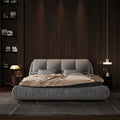 King Size Upholstered Bed with Oversized Padded Backrest, Solid Wood Frame, Adjustable Mattress Heights, 96.5" L x 86" W x 43.5" H, Gray