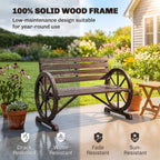41" Wooden Wagon Wheel Bench, Rustic Outdoor Patio Bench Weather Resistance Furniture, 2-Person Slatted Seat with Backrest, Carbonized