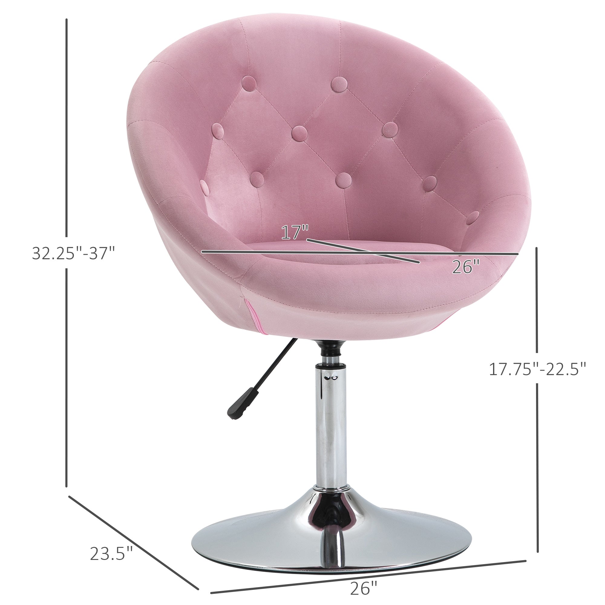 Modern Makeup Vanity Chair Round Tufted Swivel Accent Chair with Chrome Frame Height Adjustable, Pink