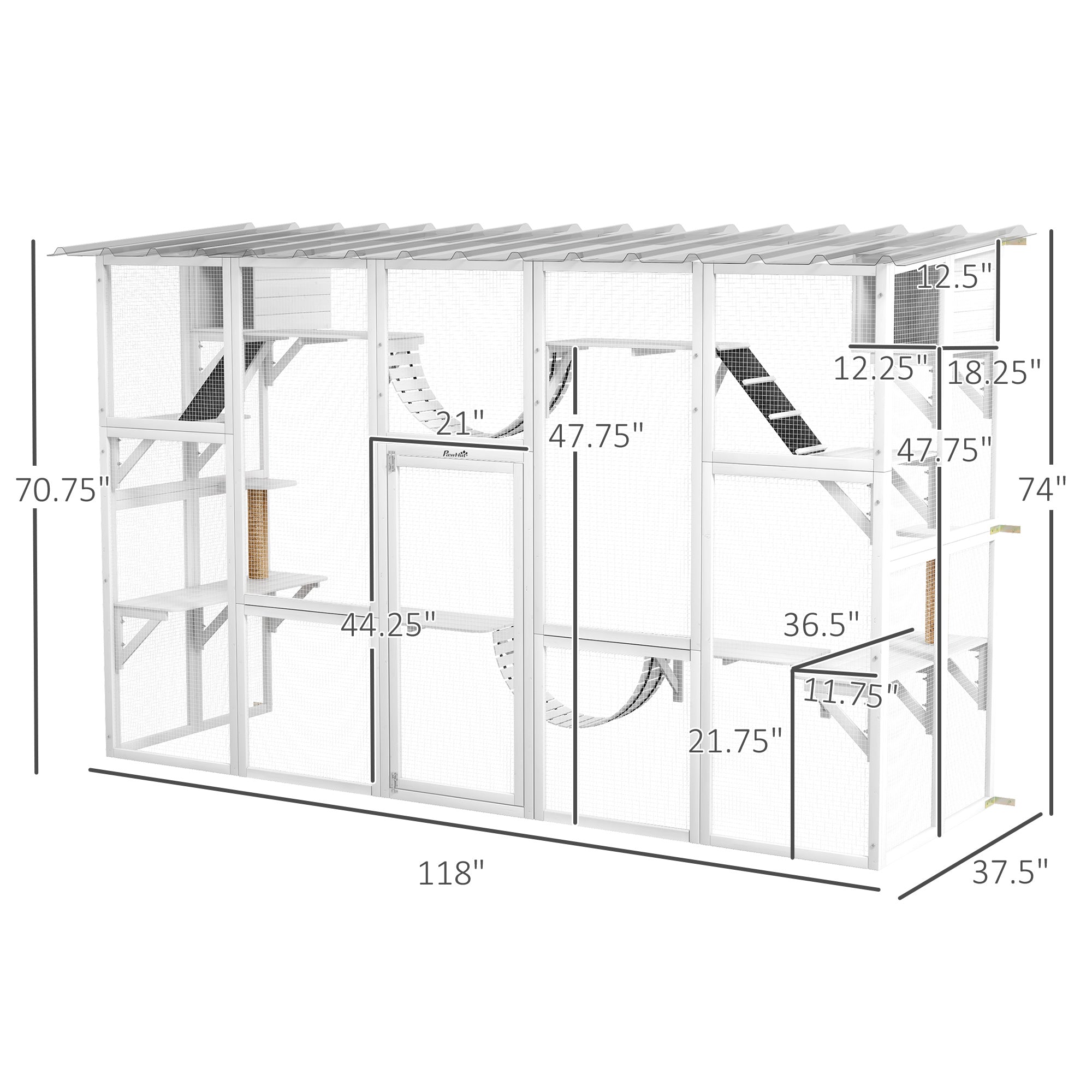 118" Large Outdoor Catio Cat Enclosure with Condos, Bridges & Posts, White