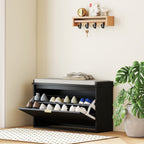 Shoe Storage Bench with Padded Seat Cushion and Flip-Drawer, Entryway Bench, Shoe Cabinet, 31.5x10.2x18.7 Inches, Black