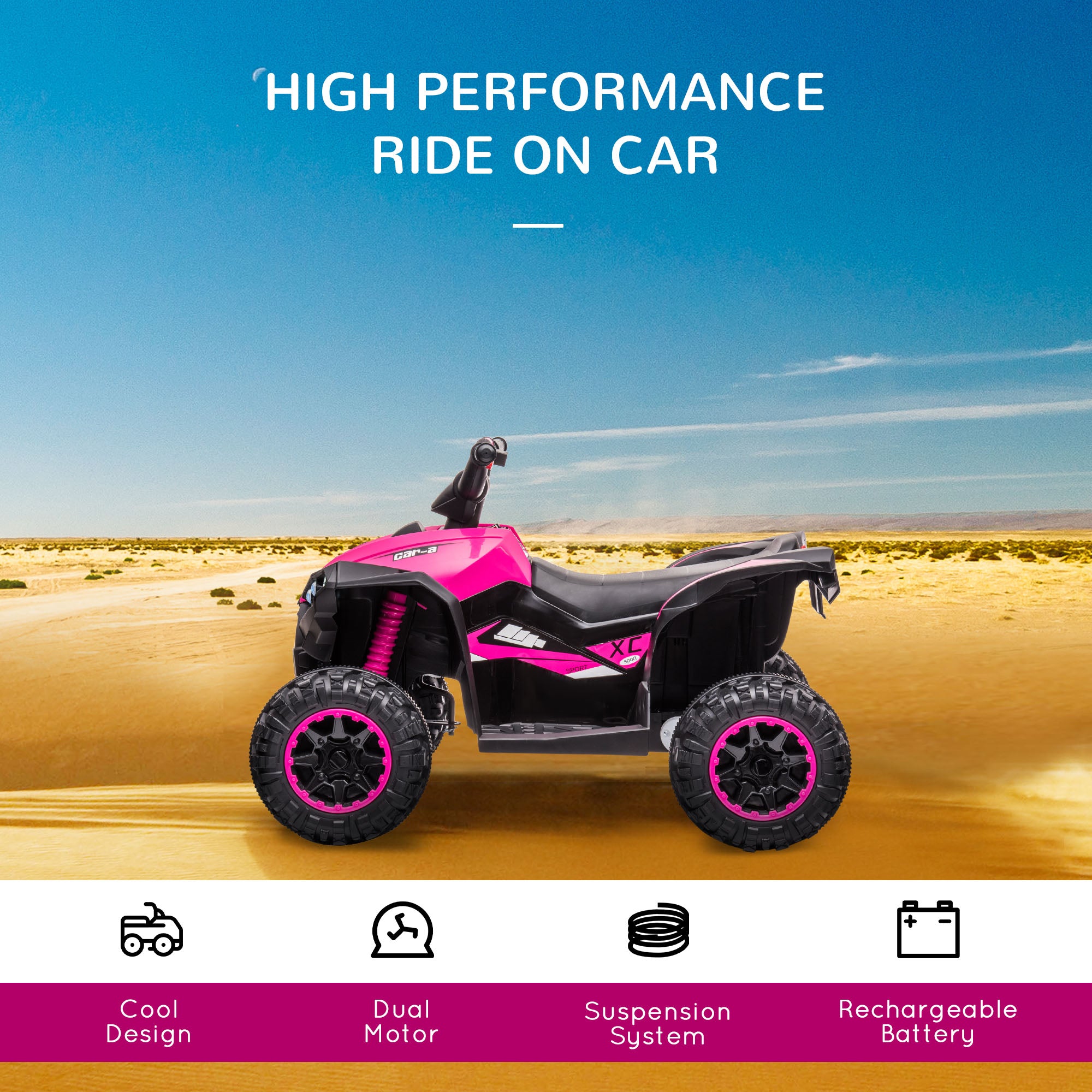 Kids ATV 4 Wheeler, 12V Kids Ride On Toy with Dual Motors, High & Low Speed, Music, Headlights, Up to 3.7 MPH, Pink