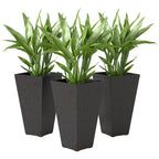28" Tall Planters, Set of 3 Plastic Flower Pots with Marble Finish and Drainage Holes, Stackable Taper Planters, Brown
