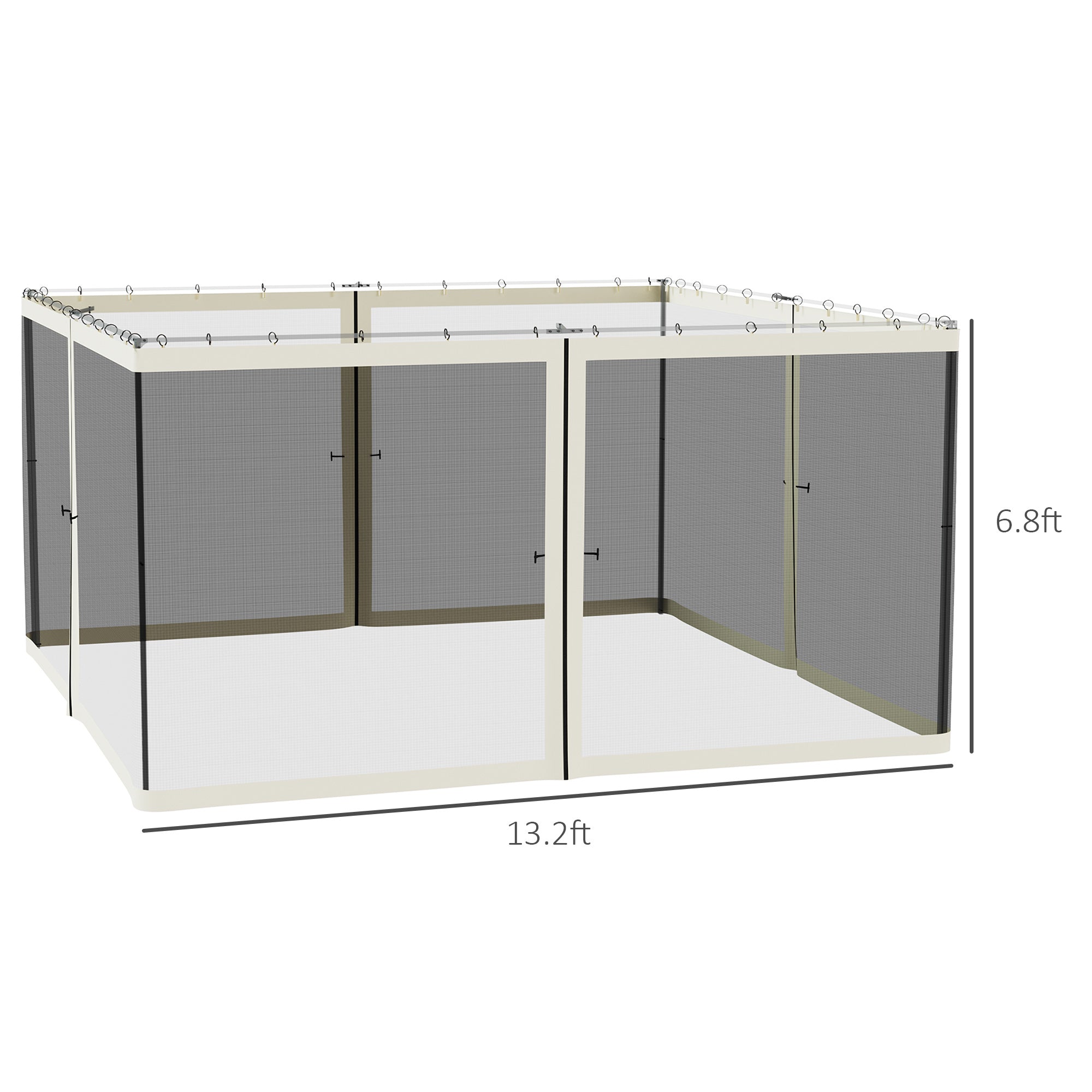13x13 Gazebo Netting Mosquito Netting Screen with Zippers, Black Rings, High-Quality Polyester, Washable, Black