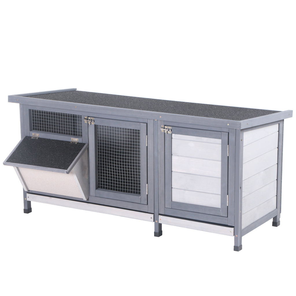 Wooden Rabbit Hutch Bunny Hutch Cage Guinea Pig with Waterproof Roof, No Leak Tray and Feeding Trough, for Rabbits, Chickens, Ducks, Indoor/Outdoor, Gray