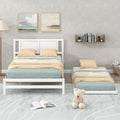 Full Size Platform Bed with Adjustable Trundle, Solid Pine Wood and MDF, 78" L x 97.5" W x 39.5" H, White