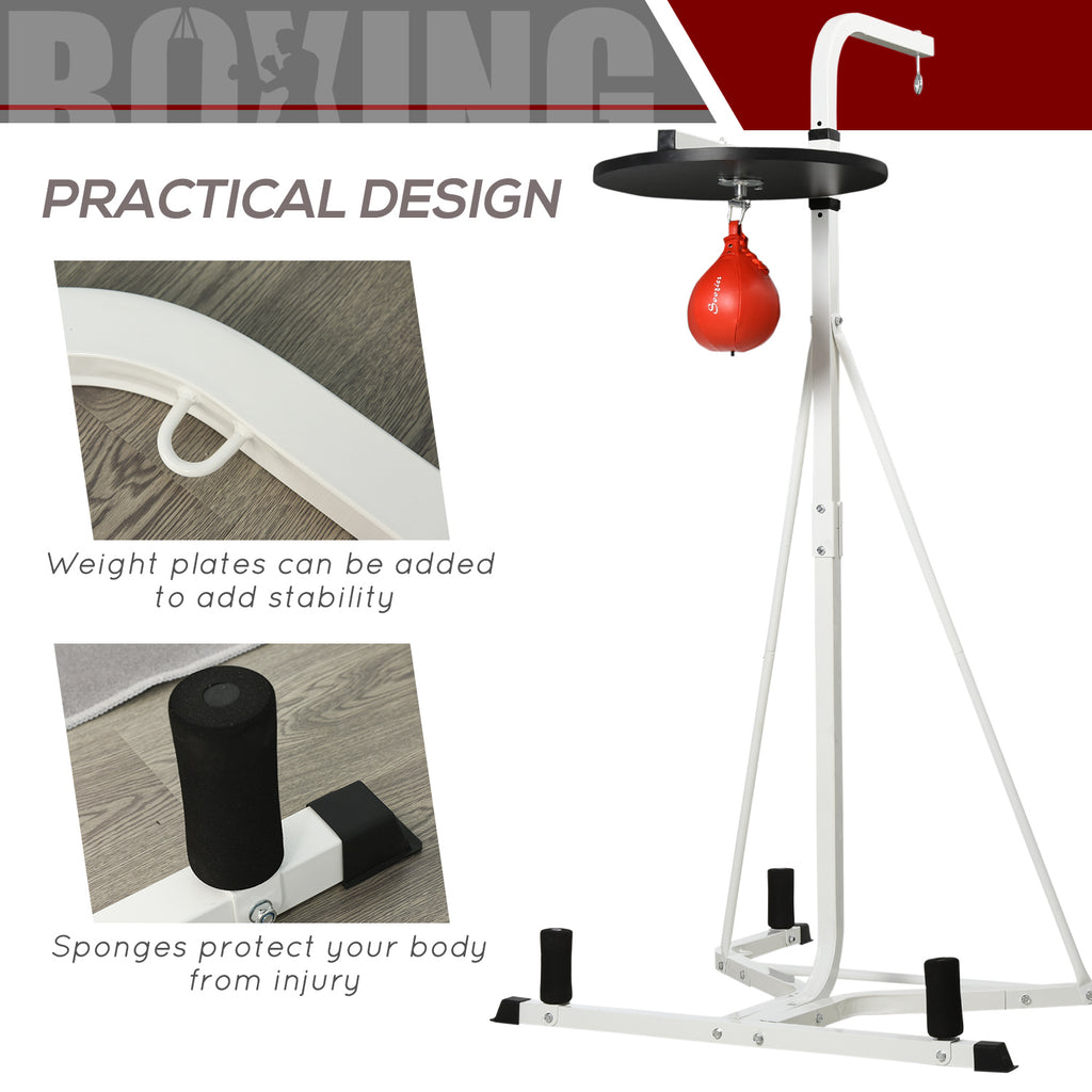 2-in-1 Punching Bag Stand, Adjustable Height Heavy Bag Stand with Weighted Base and Speed Bag for Home, White