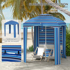 5.8' x 5.8' Cabana Umbrella for Travel, Walls, Vents, Ruffles, Carry Bag, Beach Umbrella, Blue Stripe