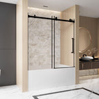 Frameless Sliding Shower Door with Smooth Quiet Stainless Steel Rollers & Round Tracks, Panel for Bathroom, 60" L x 0.5" W x 60" H, Matt Black