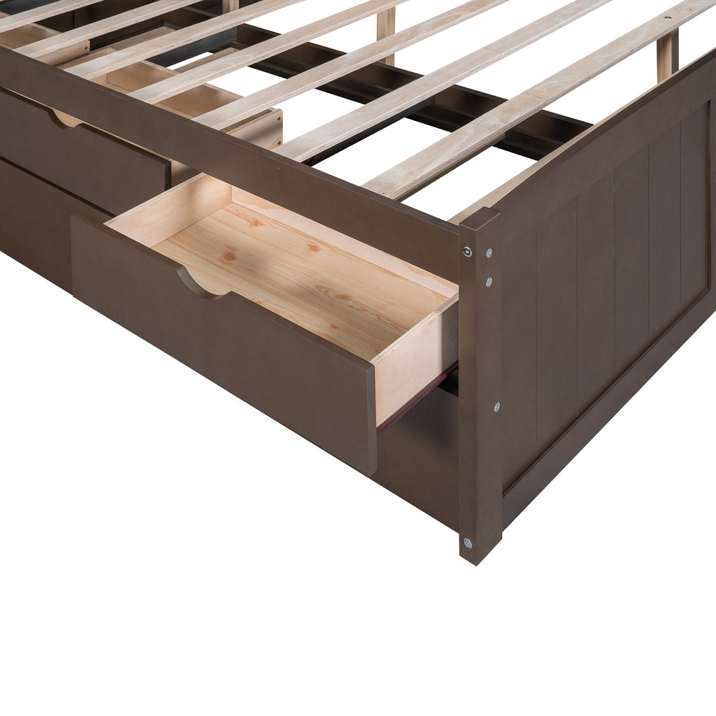 Classic Style Full Size Wooden Captain Bed with Built-in Bookshelves, 3 Storage Drawers, Trundle, 79" L x 104.5" W x 47" H, Antique Gray