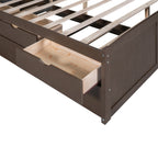 Classic Style Full Size Wooden Captain Bed with Built-in Bookshelves, 3 Storage Drawers, Trundle, 79" L x 104.5" W x 47" H, Antique Gray