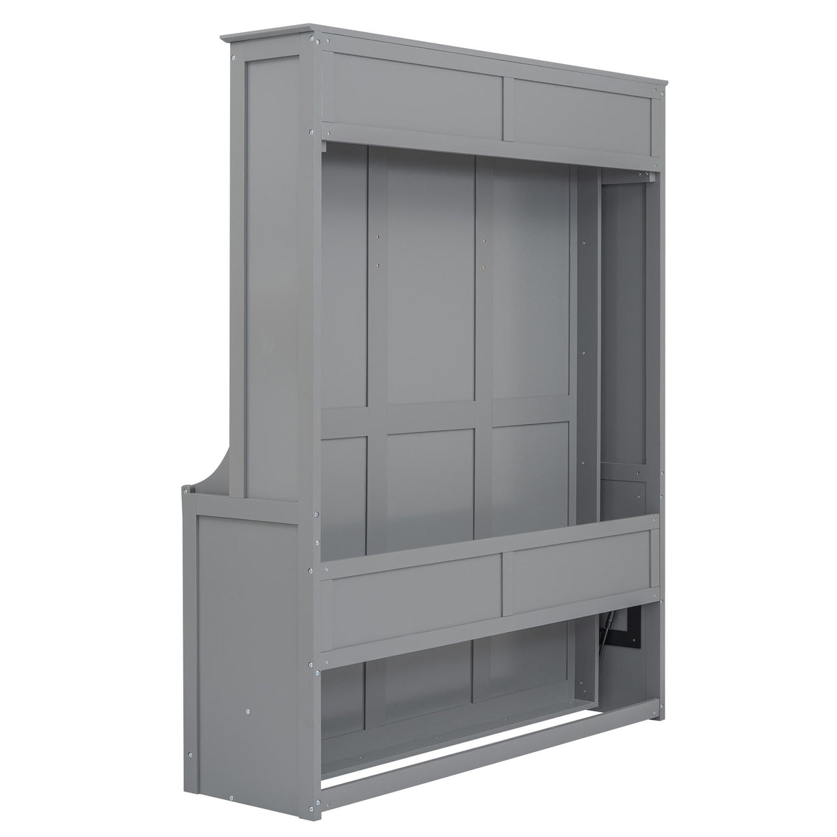 Space-Saving Design Queen Size Murphy Bed with Shelf, Solid Wood and MDF, 86" L x 69.5" W x 87" H, Gray