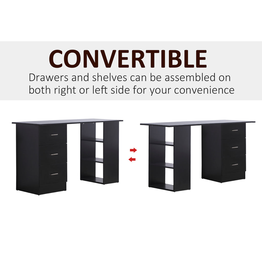 47" Home Office Computer Desk Bookcase Combo, Writing Table Workstation with 3 Drawer and Storage Shelf - Black