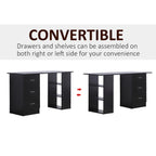 47" Home Office Computer Desk Bookcase Combo, Writing Table Workstation with 3 Drawer and Storage Shelf - Black