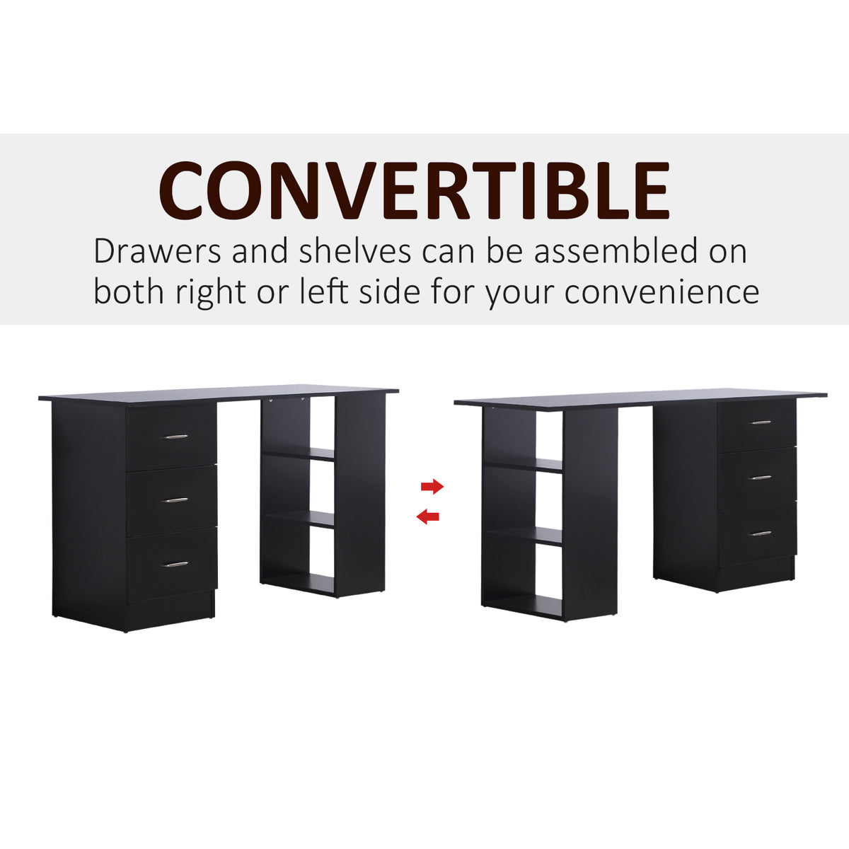 47" Home Office Computer Desk Bookcase Combo, Writing Table Workstation with 3 Drawer and Storage Shelf - Black