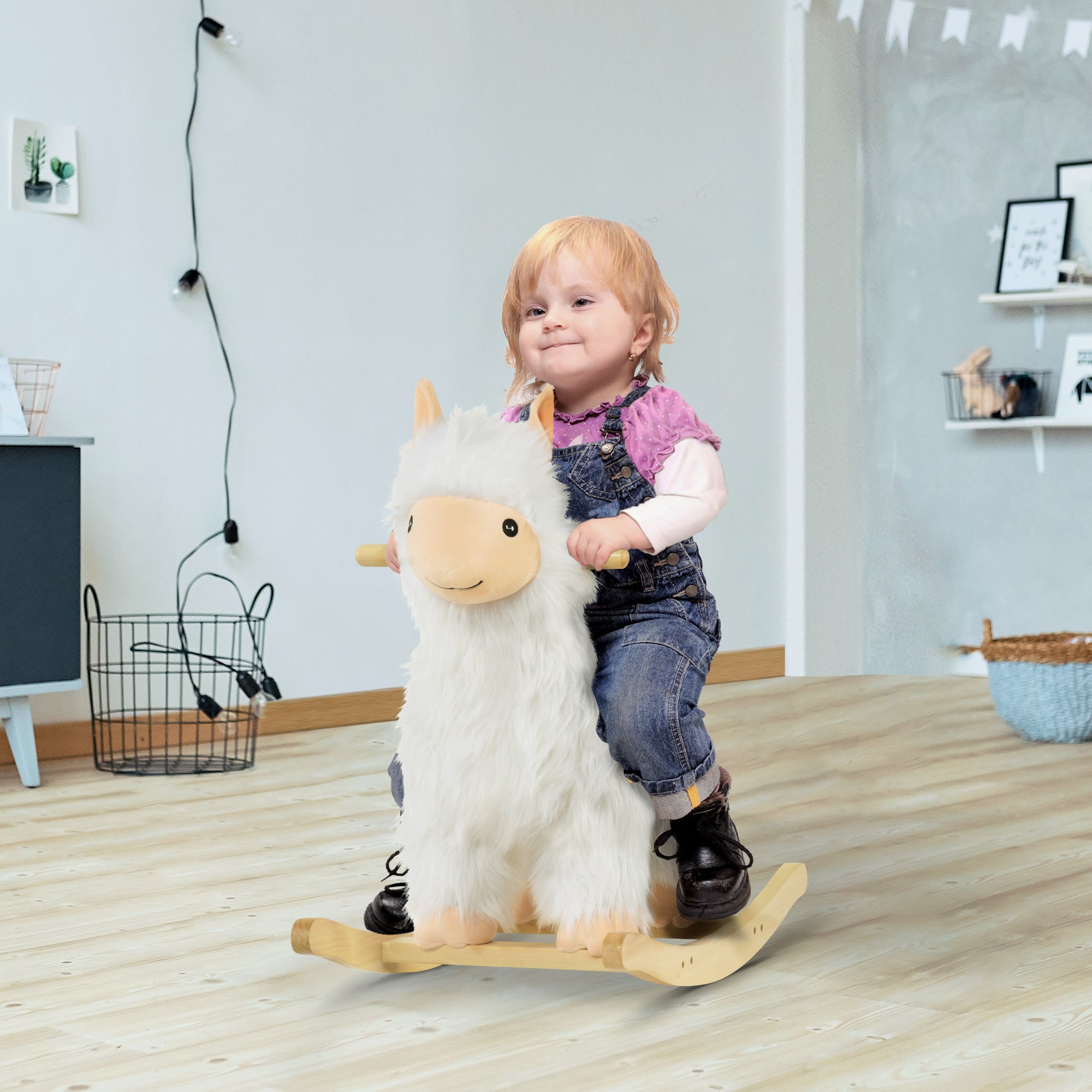 Kids Ride-On Rocking Horse Toy Llama Style Rocker Soft Plush Fabric for Children 3-5 Years