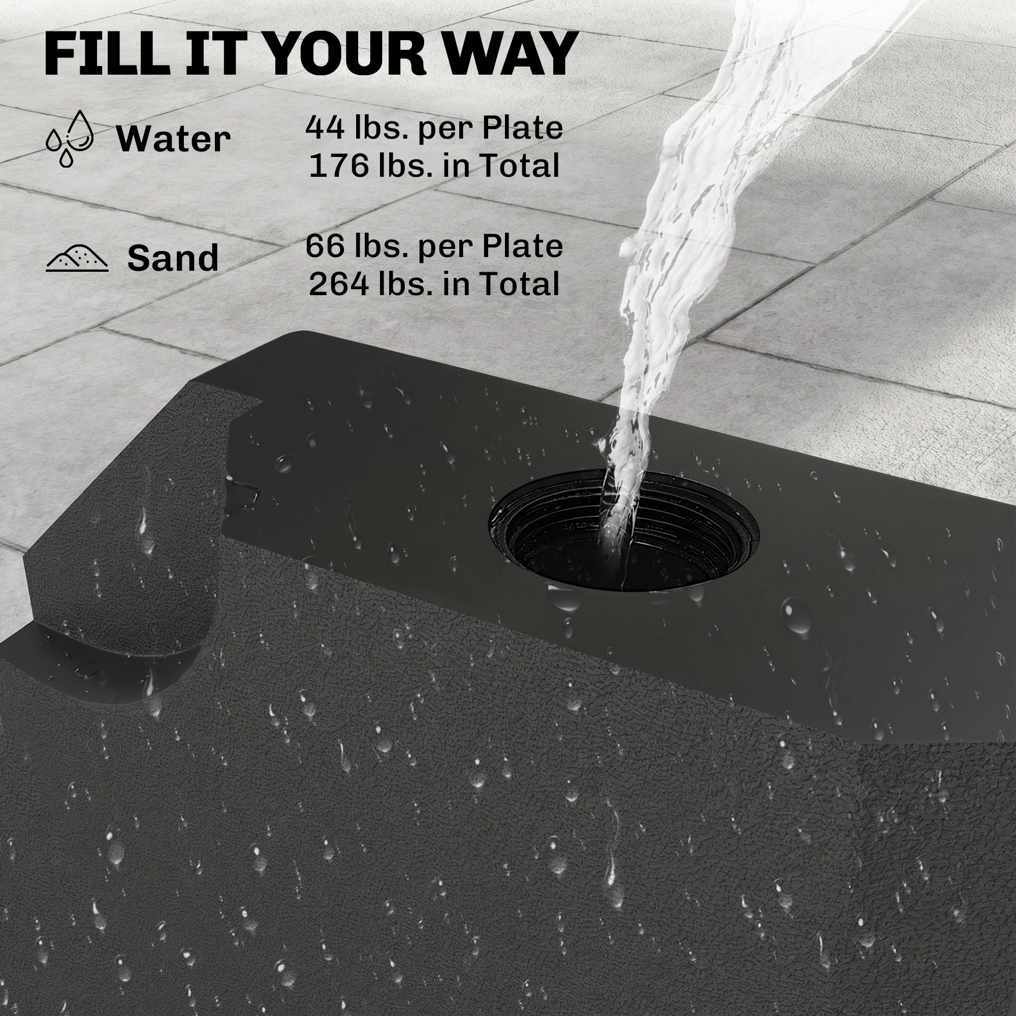 4-Piece Heavy Duty Cantilever Offset Umbrella Stand Base Weight, 264 lb. Capacity, Easy to Fill with Water or Sand