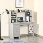 Computer Desk W/ Hutch, Home Office Desk W/ Storage Cabinet, Light Grey