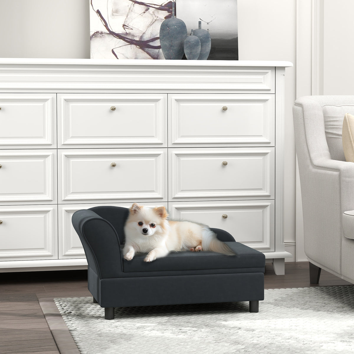 Pet Sofa Bed Couch with Storage, Pet Sofa for Cats and Small Dogs, Dark Gray