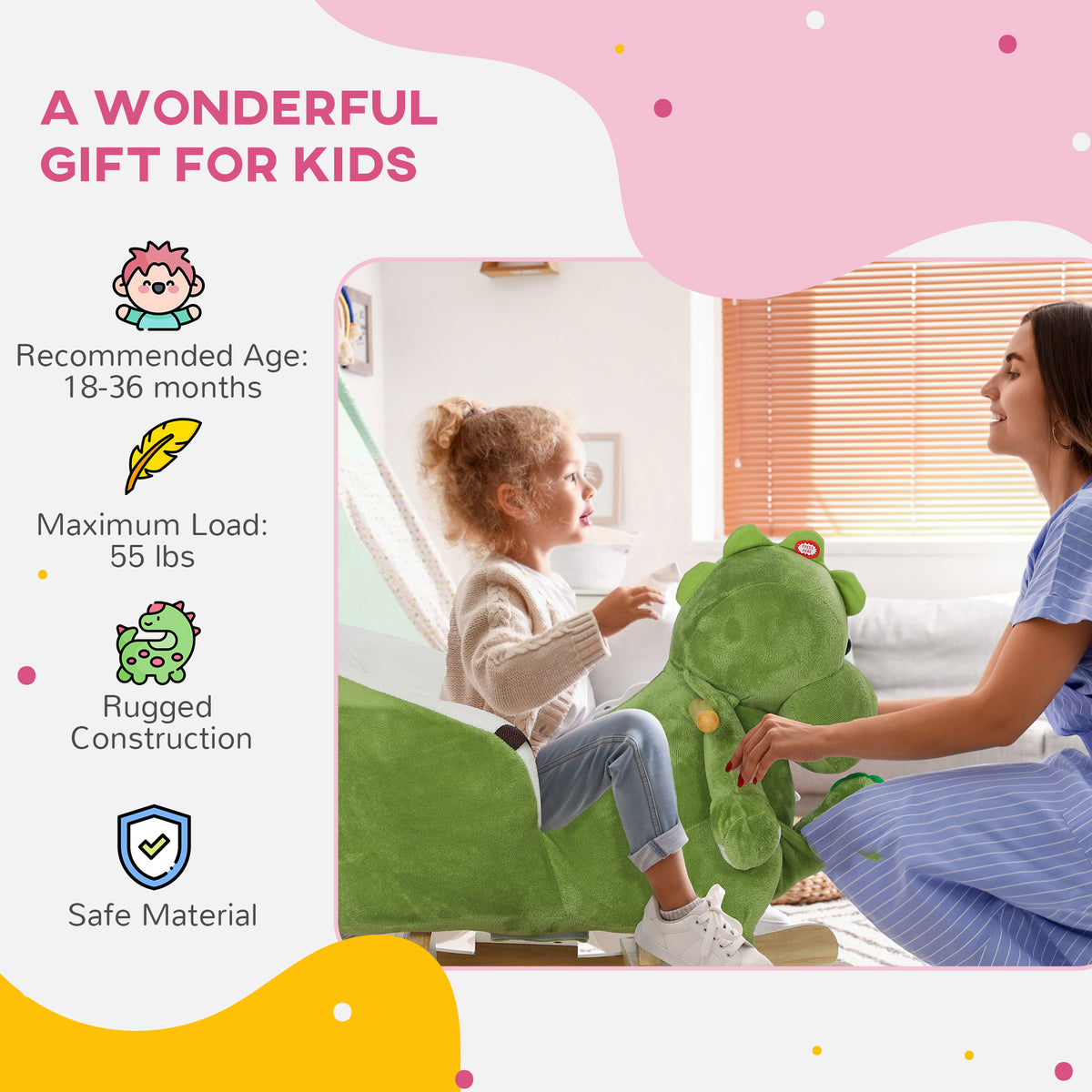 Rocking Horse, Ride on Dinosaur w/ Seat Belt, 32 Songs & Hand Puppet for 18-36 Months, Green
